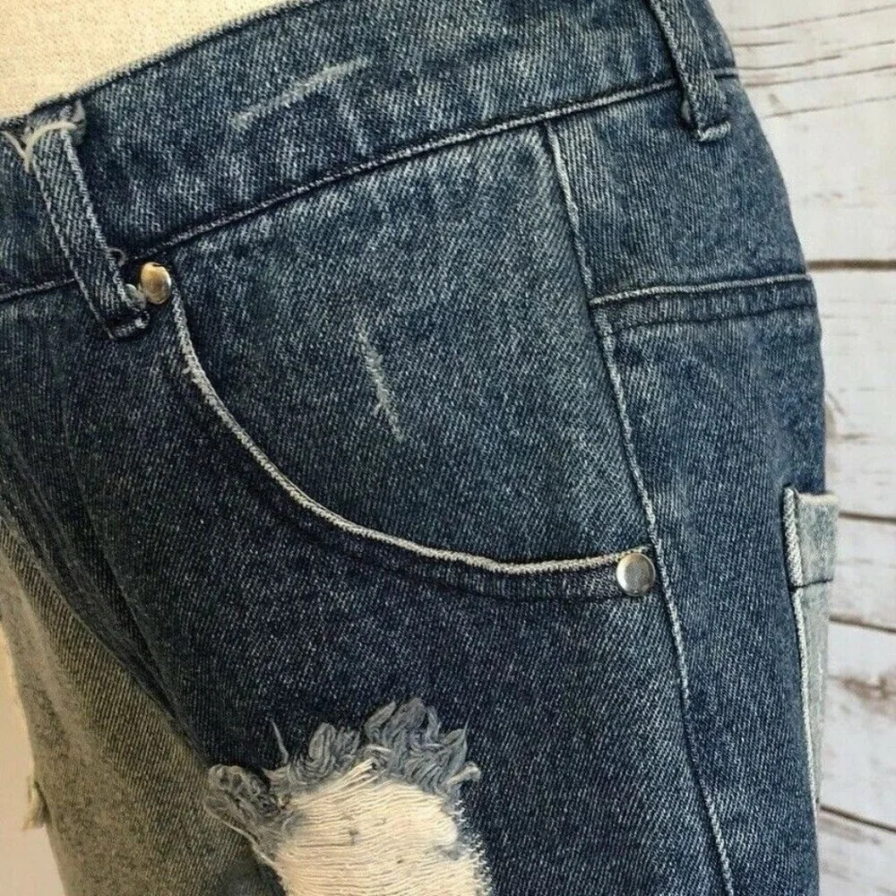 NWT FINDERS KEEPER Women High Waist Distressed Blue Denim Short Shorts Sz Small - Picture 4 of 12